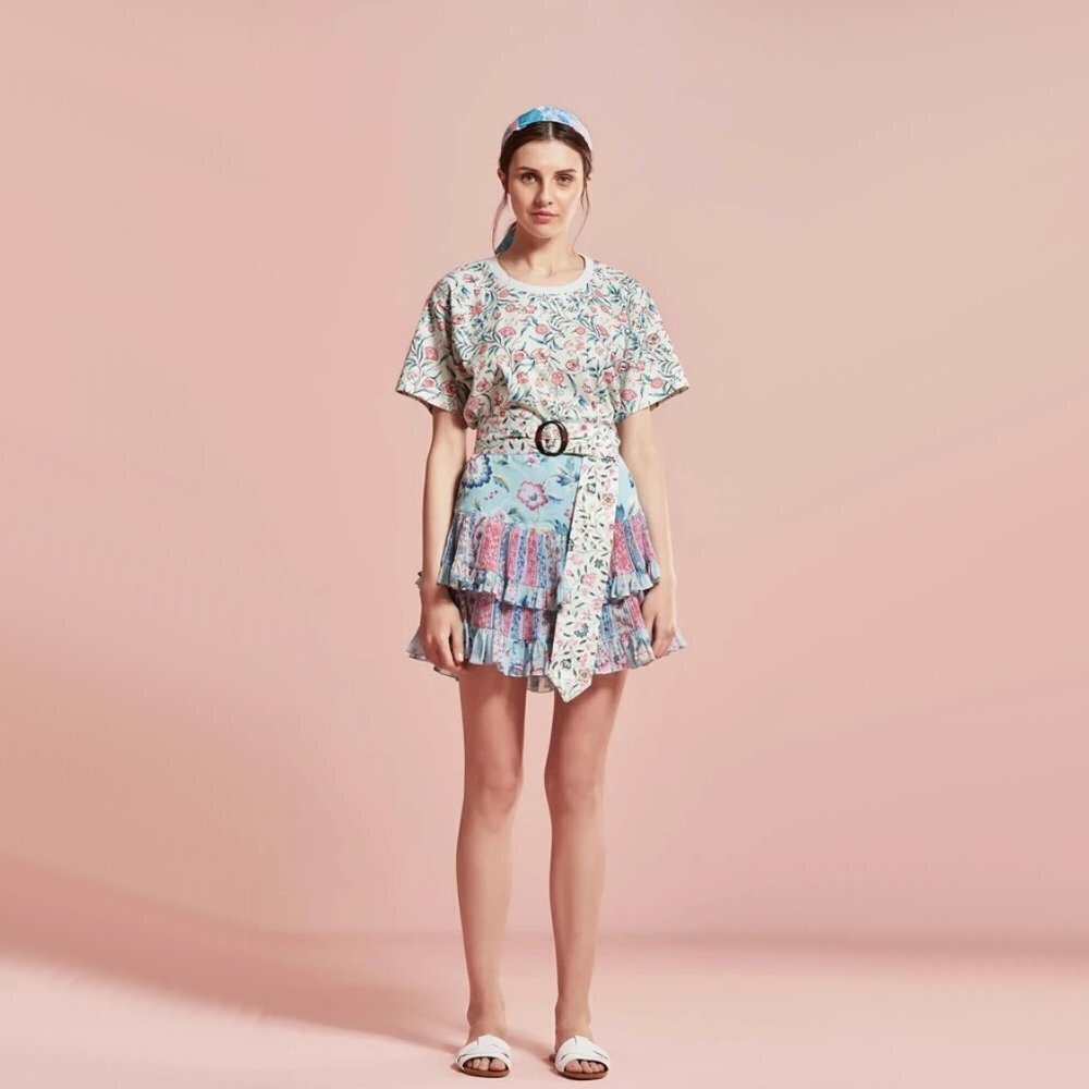 NWT Hemant & Nandita blue floral ruffle mini skirt